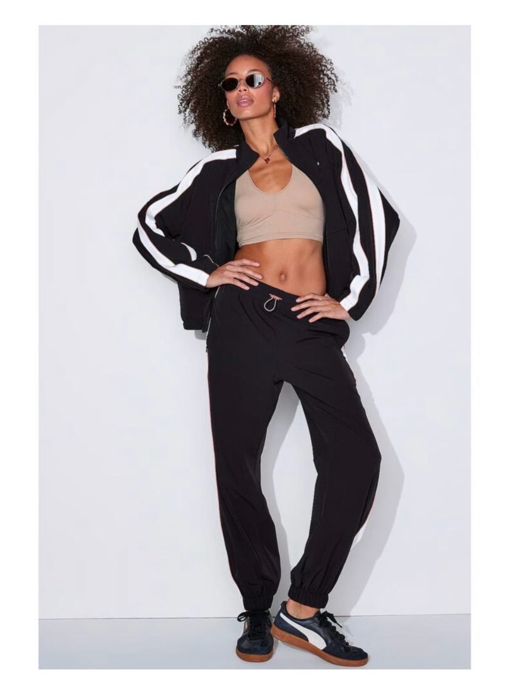 PINK Victoria's Secret Black Jogger Track Pants with White Stripe Accents